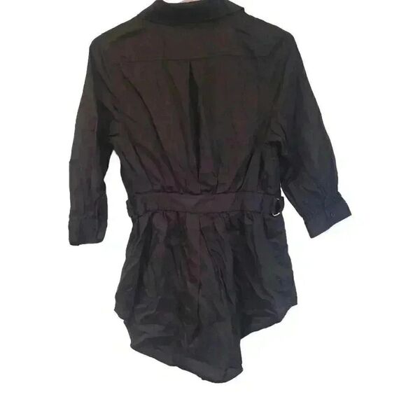 BCBGENERATION Women's Black Cotton Button Down Shirt w Belt - Picture 6 of 9